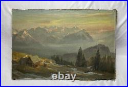 Antique Folk Art Primitive Impressionist Origianl Oil Painting Switzerland
