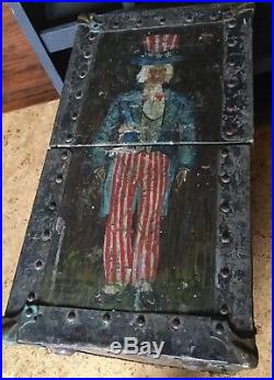 Antique Folk Art Tool Chest With Uncle Sam, Dutch Boy Paintings