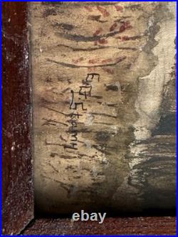 Antique Folk Art Watercolor Painting New Franklin Bridge Chambersburg Pa Penn