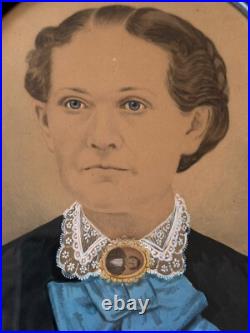 Antique Folk Art Watercolor and Gouache Portrait Paintings of a Couple