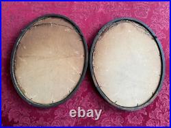 Antique Folk Art Watercolor and Gouache Portrait Paintings of a Couple