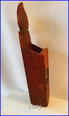 Antique Folk Art Wood Candle Box Old Red Paint Wall Pocket Flame Star 13.5 Tall Antique Folk Art Wood Candle Box Old Red Paint Wall Pocket Flame Star 13.5 Tall