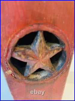 Antique Folk Art Wood Candle Box Old Red Paint Wall Pocket Flame Star 13.5 Tall Antique Folk Art Wood Candle Box Old Red Paint Wall Pocket Flame Star 13.5 Tall