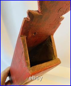 Antique Folk Art Wood Candle Box Old Red Paint Wall Pocket Flame Star 13.5 Tall Antique Folk Art Wood Candle Box Old Red Paint Wall Pocket Flame Star 13.5 Tall