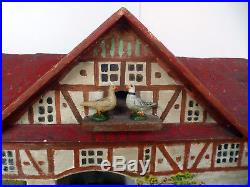 Antique Folk Art farm House c. 1920s Wooden /Dollhouse hand painted +acces. 20