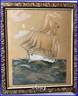 Antique Folk Art realism nautical Vaterland Sailing ship watercolor painting art
