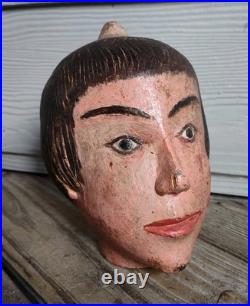Antique Folk Hand Carved Head of an Oriental Woman in Original Paint