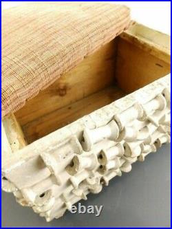 Antique Folk Tramp Art Old Paint Wooden Wood Spools Small Lidded Box Footstool