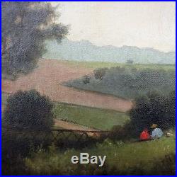 Antique Framed Folk Art Oil on Canvas of Landscape Scene, circa 1850