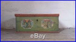 Antique French Dowry Chest Hand Painted Wedding Chest Folk Art Wedding Trunk