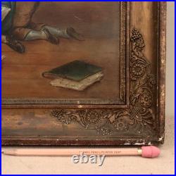 Antique French School Painting Children Playing Student Classroom Genre Folk Art