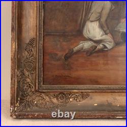 Antique French School Painting Children Playing Student Classroom Genre Folk Art
