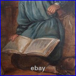 Antique French School Painting Children Playing Student Classroom Genre Folk Art