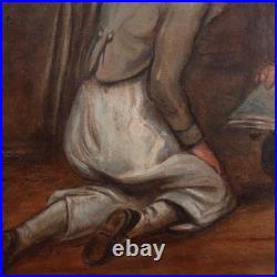 Antique French School Painting Children Playing Student Classroom Genre Folk Art