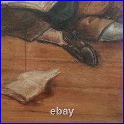 Antique French School Painting Children Playing Student Classroom Genre Folk Art