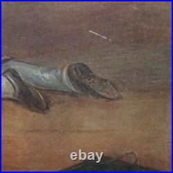 Antique French School Painting Children Playing Student Classroom Genre Folk Art