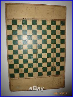Antique Game Board Mustard and Green Paint Folk Art Primitive Checkerboard