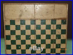 Antique Game Board Mustard and Green Paint Folk Art Primitive Checkerboard