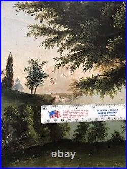 Antique George Washington Tomb Mount Vernon American Painting 1830's Folk Art