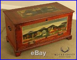 Antique Hand Painted Country Folk Art Blanket Chest Signed Marie Colette