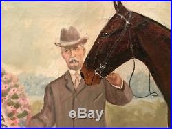 Antique Horse & Jockeys Racing Oil Painting Folk Signed Dan W Smith c. 1911 E