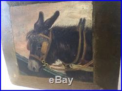 Antique Horse Painting on Wood Signed Folk Art