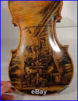 Antique Italian French Violin Folk Painting Soldiers