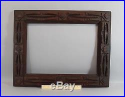 Antique Large Folk Art TRAMP ART Chip Carved Wood Painting Frame, No Reserve