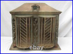 Antique Large House Folk Art Bird Cage Old Green Paint