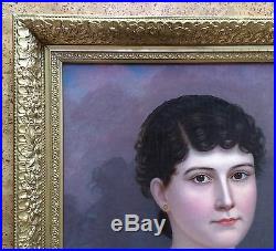 Antique Late Victorian Portrait Oil Painting of Young Woman American Folk Art