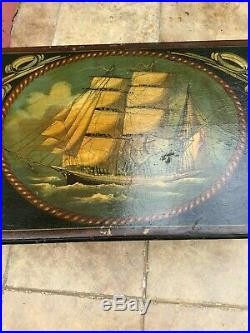 Antique Maritime Royal Navy Captains Coffee table Ship Painting Folk art 1903