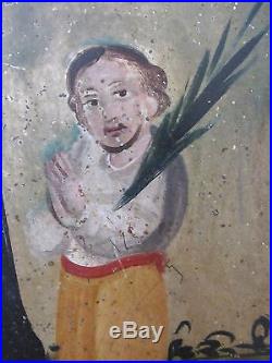 Antique Mexican Retablo or Icon Folk Painting on Tin Saint Rita St. Of Mothers