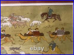 Antique Mongolian Folk Art Watercolor Painting Signed