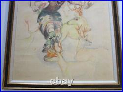 Antique Native American Indian Painting Signed Marguerite S Portrait Tribe Dance