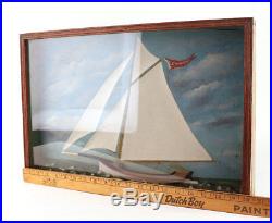 Antique Nautical Maritime Diorama Sail boat Ship Shadowbox Folk Art Painting