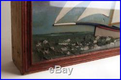 Antique Nautical Maritime Diorama Sail boat Ship Shadowbox Folk Art Painting