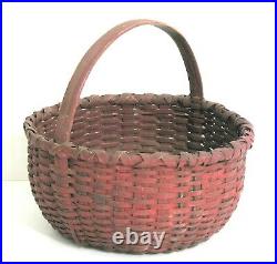 Antique New England red painted farm gathering basket. Folk art, country store