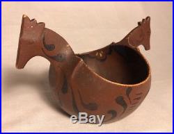 Antique Norwegian Kjenge Beer Bowl Hand Carved Painted Cup Folk Art Horse Wood
