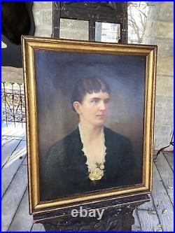 Antique Oil On Canvas Portrait Painting Mourning Folk Art Large Lovely