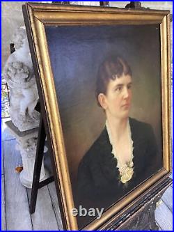Antique Oil On Canvas Portrait Painting Mourning Folk Art Large Lovely