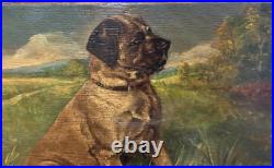 Antique Oil Painting British Primitive Portrait of Faithful Dog J. HUNTER c1890