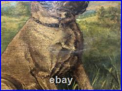 Antique Oil Painting British Primitive Portrait of Faithful Dog J. HUNTER c1890
