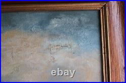 Antique Oil Painting Canvas Unsigned Old American Folk Art Farmhouse Countryside
