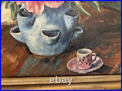 Antique Oil Painting Floral Still Life Signed Ornate Gold Frame 28 x 24