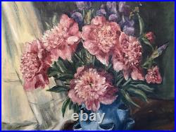 Antique Oil Painting Floral Still Life Signed Ornate Gold Frame 28 x 24