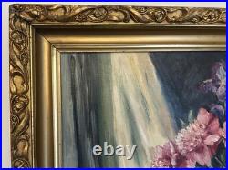 Antique Oil Painting Floral Still Life Signed Ornate Gold Frame 28 x 24