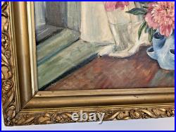 Antique Oil Painting Floral Still Life Signed Ornate Gold Frame 28 x 24