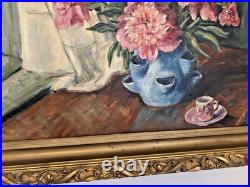Antique Oil Painting Floral Still Life Signed Ornate Gold Frame 28 x 24