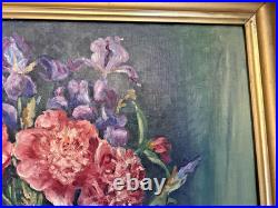 Antique Oil Painting Floral Still Life Signed Ornate Gold Frame 28 x 24