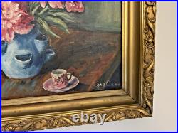 Antique Oil Painting Floral Still Life Signed Ornate Gold Frame 28 x 24